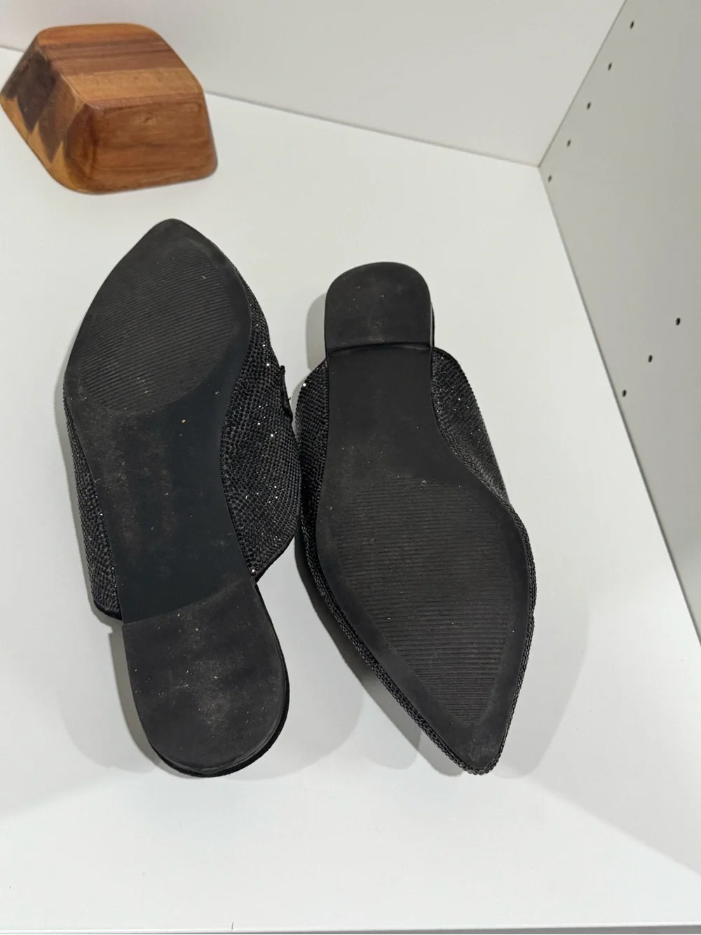 Steve Madden Black Pointed Slip-On Mules with Subtle Sparkle 13M